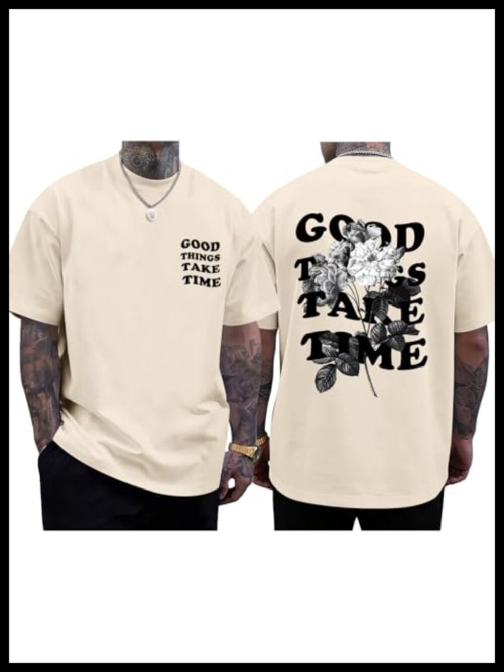 Men's Vintage Oversized Cotton Graphic Tee Floral Letter Print Streetwear